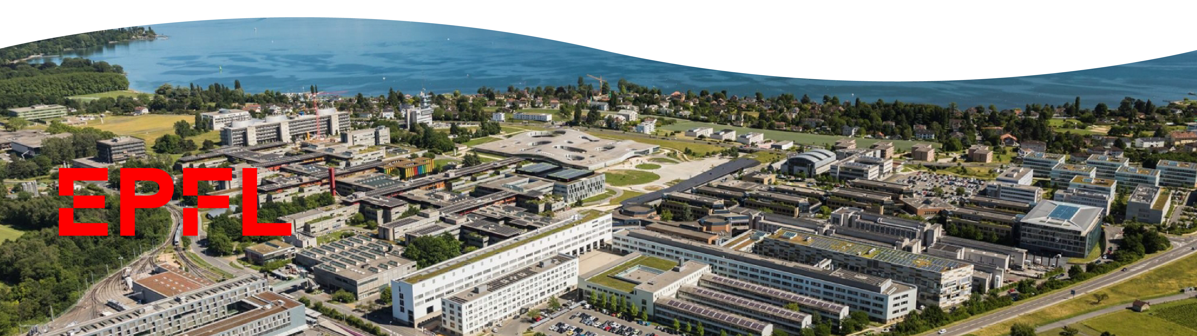 Bannière vue aérienne de l'EPFL avec logo